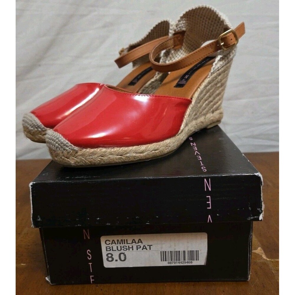 Steven Steve Madden Camilaa Red Patent Leather Espadrilles Sandals Sz 7.5/ 38 F